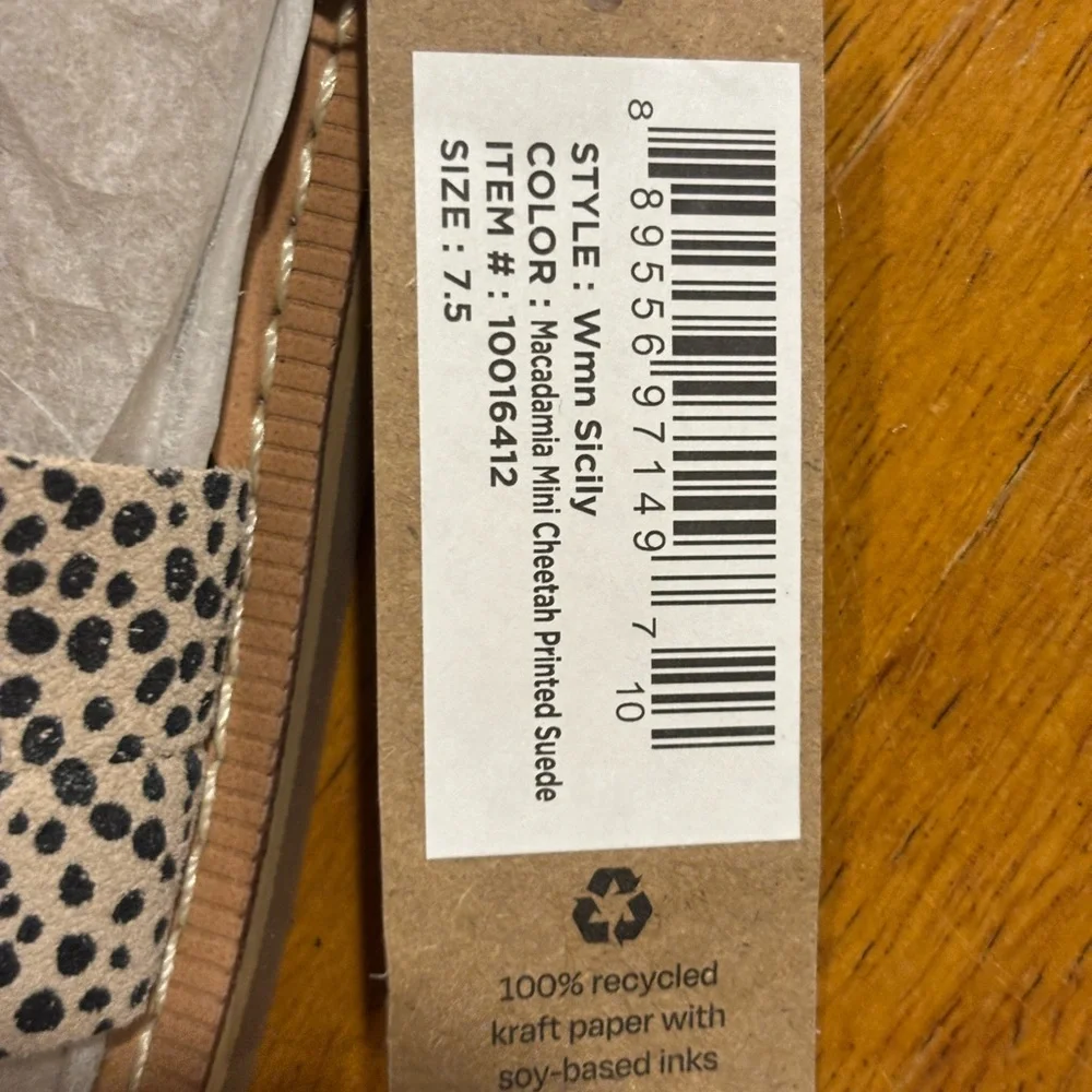 TOMS Sicily Strappy Leather Sandals – Macadamia Mini Cheetah Suede – Size 7.5 - Picture 3 of 12